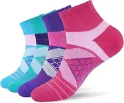 [KC-TAHO] Compression Quarter Socks 4 Pairs for Men and Women 16-23 mmHg with Cotton Cushioned Achilles Tendonitis