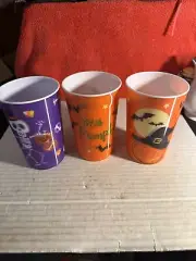 Set Of 3 Happy Halloween Re-Usable Plastic Tumblers Cups~20 Fl oz. Dwk