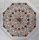 Pietra Dura Art Coffee Table Top White Marble Bed Side Table for Bedroom Decor