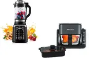 ASH01-B Black Blender + 2-In-1 Glass Air Fryer & Griddle Combo for Kitchen, 1200