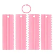 4Pcs Plastic Scraper Jagged Wavy Comb Lace Tool for Cake Cream Baking, Pink