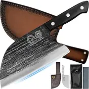 XYJ Full Tang, Serbian Chefs Knife,Chef Meat Cleaver,Kitchen Knives,Set with Leather Sheath,Take Carrying,Butcher,for Camping or Outdoor for Women Men (8 inch)
