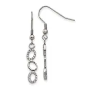 Stainless Steel Polished W/Cz Oval Dangle Shepherd Hook Earrings