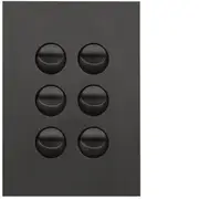 Hager WBQSV6-MB Finesse Series Switch, Rocker Type, Single Pole, Flush, 6 Gang, Vertical, 250V 16AX, 1 or 2 Way, Matt Black