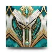 Teal Gold White Art Deco Wall Clock Retro Gatsby Square Speakeasy Home Decor