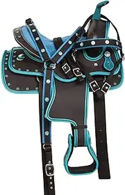 Western Horse Saddle Synthetic Pleasure Trail Barrel Racing Tack Set Black Teal (13" Seat)