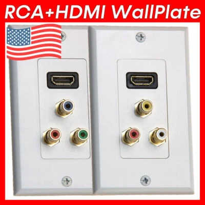 HDMI WallPlate Component Composite AV 3 RCA Wall Plate RGB 4K HDTV DVD White
