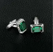 2Ct Emerald Cut Lab Created Emerald Shirt Cufflinks 14K White Gold Plated Silver
