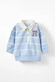 [Cotton On Kids] Cotton On Kids - Gabe Rugby Polo Top - Dawn blue rubgy stripe/dude 6-12M DAWN BLUE RUBGY STRIPE/DUDE