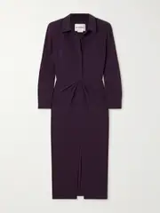 [ROLAND MOURET] ROLAND MOURET - Gathered Crepe Midi Shirt Dress - Dark purple - UK 12 UK 12 Purple