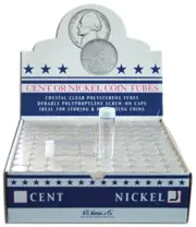 BOX OF 100 H.E. HARRIS / WHITMAN ROUND COIN TUBES FOR NICKEL -#28822
