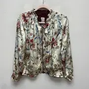 Chicos Chic Floral Merlot Long Sleeve Zip Up Reversible Bomber Jacket 4/6 S $119