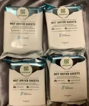 X4 Four Packs Wet Dryer Sheets, Fragrance Free, 128 Sheets Grab Green