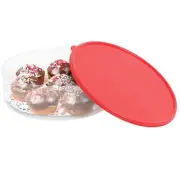 Pie Carrier Cake Storage Clear Container with Red Lid | 10.5" Large Round Pla...