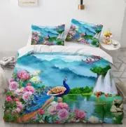 3D Waterfall Peacock ZHUA63 Bed Pillowcases Quilt Duvet Cover Set Queen King Zoe