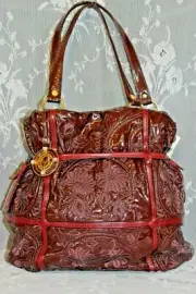 VALENTINO ORLANDI Italian,Patent Leather w Flowers & Swarvoski Elements Bag- NWT