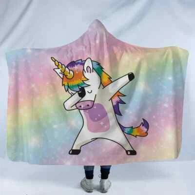 Pink Handsome Unicorn 3D Hooded Blanket Wearable Flannel Throw Blanket Cloak