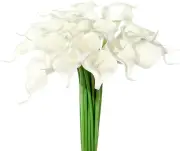 20Pcs Artificial Calla Lily Real Touch Latex Flower For Bride Wedding Home Decor(White),White