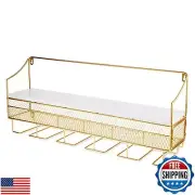 Twine Gold Wall Mounted Wine Rack, Holds 8 Standard Wine Bottles, Wood and Ca