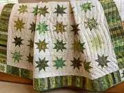 Patchwork Quilt Scrappy Green Wonky Star Handmade Quilt