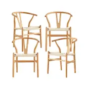Anemone Set of 4 Wishbone Dining Chair Beech Timber Replica Hans Wenger Natural
