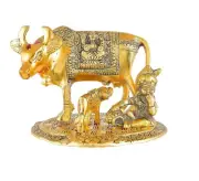 Kamdhenu Cow with Calf and Krishna Indian Hindu God Idols Gomata Makhan ChorLord