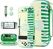FUNDIARY Cute Anime Frog Carrying Travel Case for Nintendo Switch, Green Accessroies Kit for Switch Console Joycon with Carry Case, TPU Dockable Cover, Screen Protector, Shoulder Strap & 2 Thumb Caps