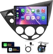 2+64G for Ford Fiesta 1995-2001/Focus 1998-2005 Car Radio,Wireless Carplay/Android Auto,Android Car Stereo 9 Inch Touch Screen GPS Navigation WiFi Bluetooth FM/RDS Mirror Link SWC+ Backup Camera&Mic