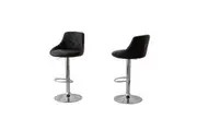 Black Padded Leather Barstools With Adjustable Height 2 Diamond Style Benches Bar Stools