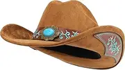 [Melesh] Western Cowboy Hat for Men and Women, Shapeable Big Wide Brim Cowgirl Hat with Embroidery