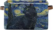 Black Cat Starry Night Closet Storage Bins with Handle, Collapsible Nursery Storage, Set of 2