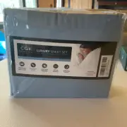 CGK Linens Unlimited Luxury King Bed Sheet Set Blue 6 pc set Deep Pockets