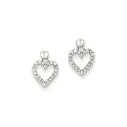 14k White Gold Real Diamond Heart Dangle Earrings