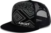 ARIAT Youth Flat Bill Cap with Aztec Pattern, Black