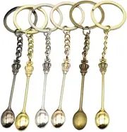 Goxfaca 6 PCS Mini Keychain, Metal Coke Spoon, Spatula Little Small Pendant Necklace Key Ring Fill Small Bottle Salt Key Ring