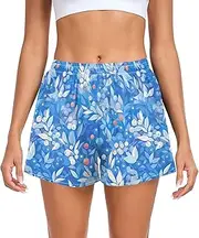 [FRODOTGV] Blue Leafs Fruits Womens Athletic Shorts Elastic Waisted Track Shorts for Soccer Teenis Exercise Indoor S