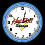 19" Hot Rod Garage Sign Blue Double Neon Clock Man Cave Muscle Car