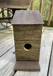 Handmade Rustic Birdhouse From 100 yr old Reclaimed Wood & Tin Country Primitive