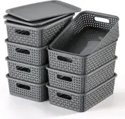 [ 8 Pack ] Plastic Storage Baskets with Lids, Small Pantry Organization, Stackab
