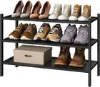 3-Tier Black Bamboo Shoe Rack for Entryway, Stackable | Foldable | Natural, Shoe