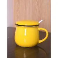 在飛比找ETMall東森購物網優惠-鮮亮黃粉色陶瓷咖啡杯帶無孔蓋勺陶瓷杯創意早餐馬克杯水杯牛奶杯