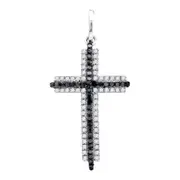 14k White Gold Round Black Diamond Cross Pendant 1/4 Cttw