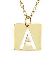 14K Italian Gold Initial Square Tile Pendant Necklace (A-Z)
