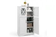 Giantex Bathroom Cabinet Storage Shelf Toilet Cupboard w/Tempered Glass Door & Adjustable Shelf White