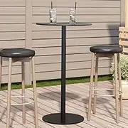Round Outdoor Bar Table - Black, Tall Cocktail Table for Patio, Parties, Bistro, Top, Steel Frame, 60x105 cm Height