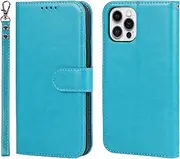 Cavor for iPhone 12 Pro Max Wallet Case for Women Flip Folio Kickstand PU Leather Case with Card Holder Wristlet Hand Strap Stand Protective Cover for iPhone12 Pro Max 6.7'' Phone Cases-Sky Blue