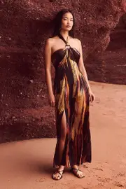 Marble Devour Halter Neck Maxi Dress