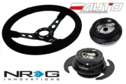 NRG 350mm 3" DP Steering Wheel Black Suede Black St 130H Hub Gen3 Black Release (for: Honda)