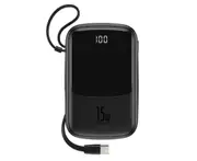 15W Digital Display Mobile Power Supply 3A Fast Charge Type-c Portable Charger with Charging Cable-Black