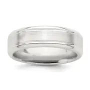 Sterling Silver 6mm Brushed Flat Grooved Beveled Edge Fancy Band Ring Size 7